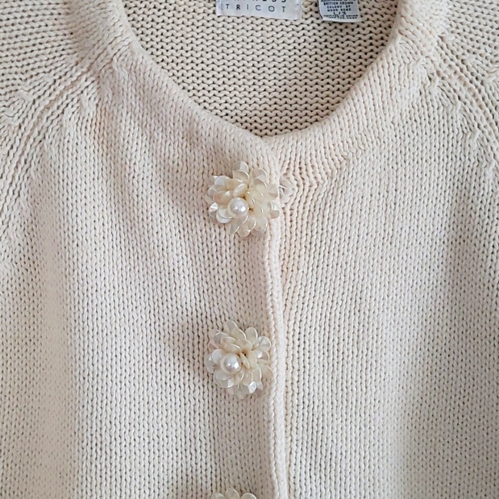 Express Tricot Women's Large Beaded Buttons 45% Cotton Cardigan Sweater